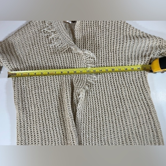 Free People cream open knit boho fringe open sweater cardigan sz S western - Picture 7 of 10